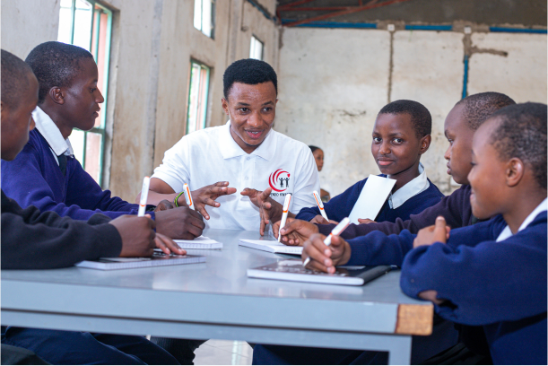 operations manager talking with 5 students